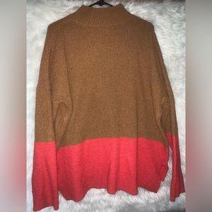 Two-tone mock neck orange sweater